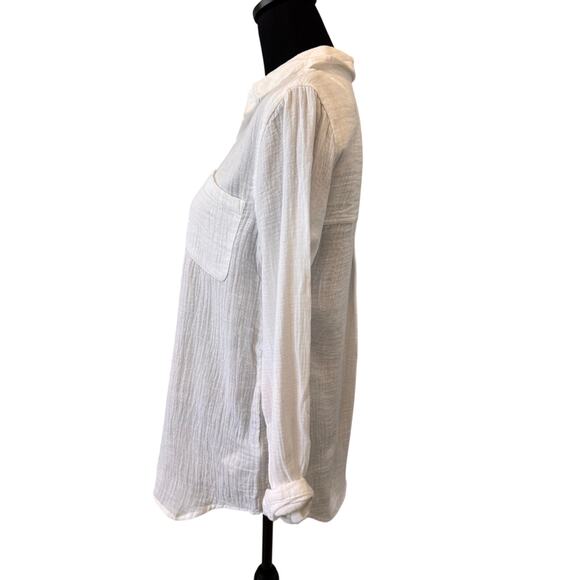 New BEACHLUNCHLOUNGE White Cotton Long Sleeve Button-Up Shirt Size XS - Picture 3 of 5